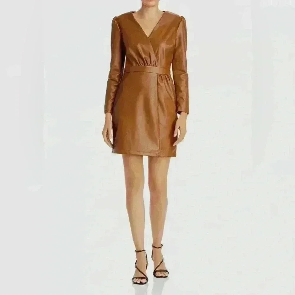 Brown Faux Leather Mini Dress